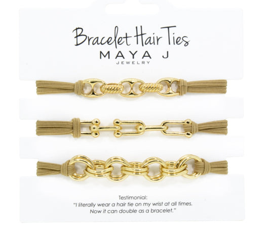 3 piece Hair Tie Braclets- Yellow with Beige Elastic