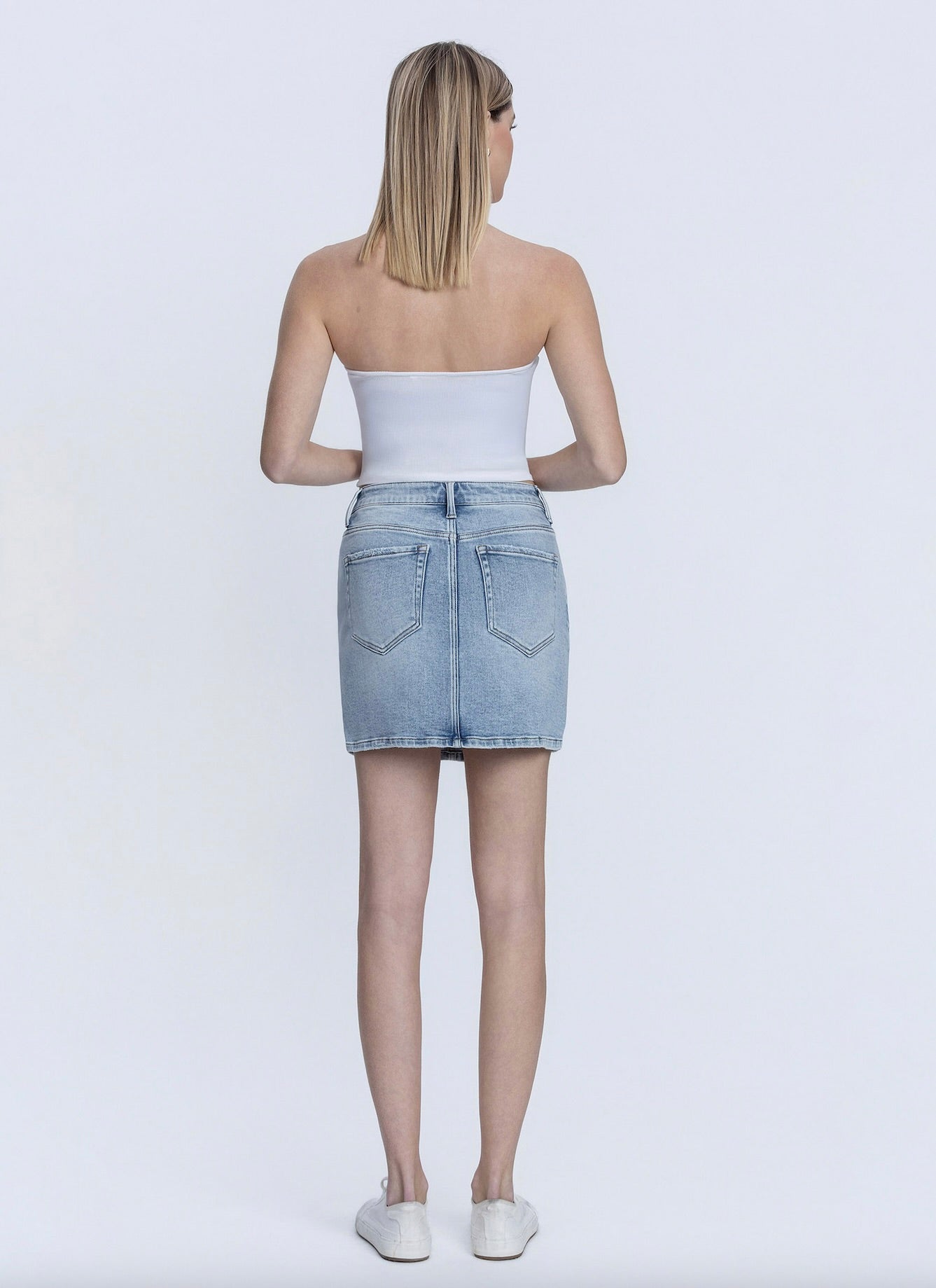 High Rise Light Wash Denim Skirt Daringly