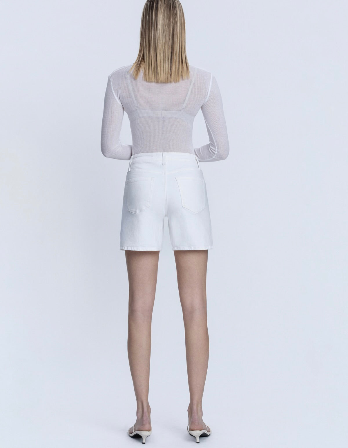 High Rise Optic White Midi A Line Shorts