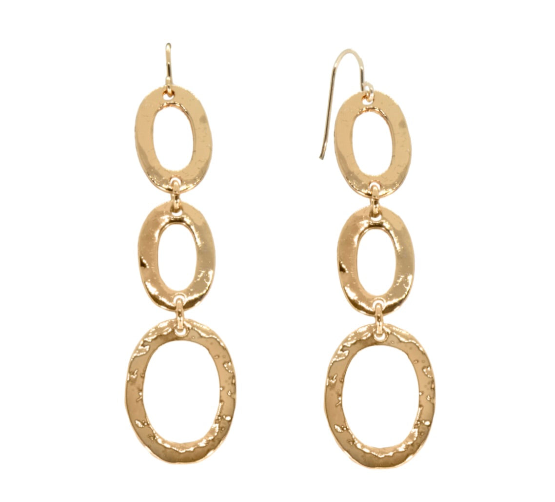 HAMMERED TRIPLE OVAL LOOP DANGLE EARRINGS