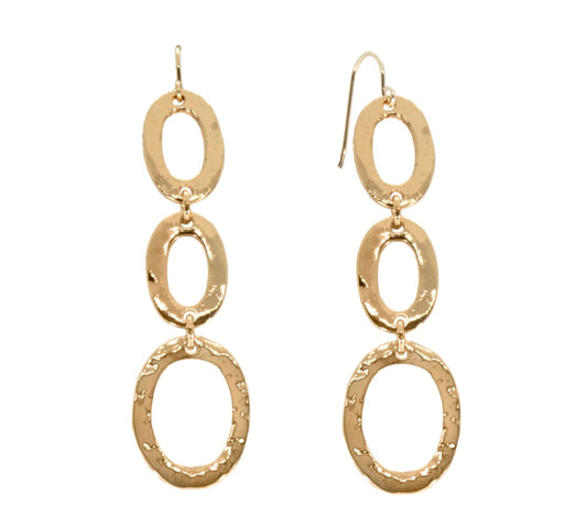 HAMMERED TRIPLE OVAL LOOP DANGLE EARRINGS