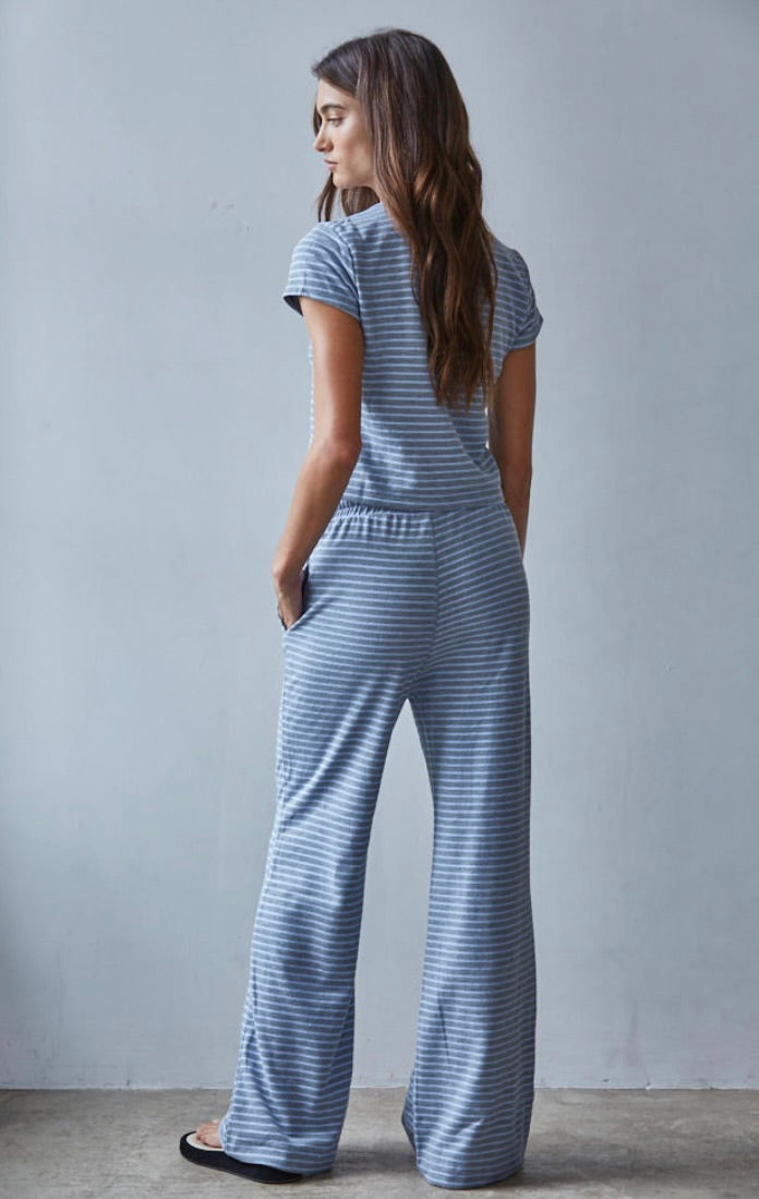 Sunday Lounge Striped Top-Gray/Blue