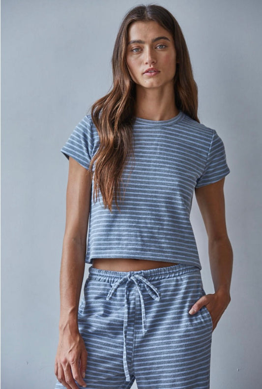 Sunday Lounge Striped Top-Gray/Blue