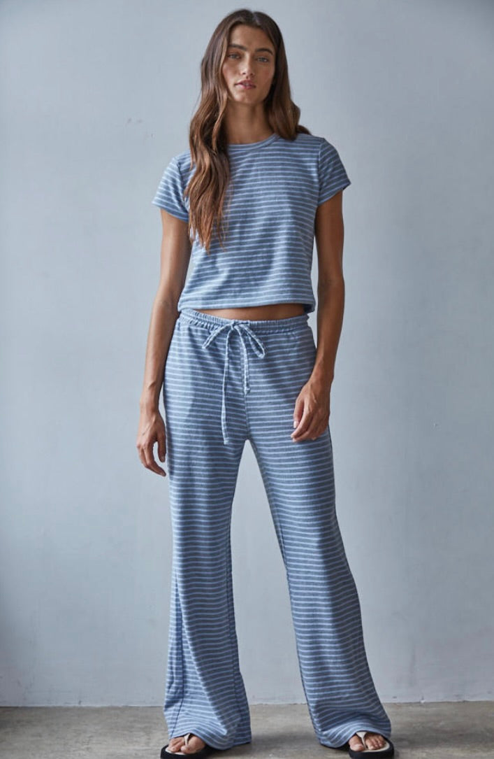 Sunday Lounge Striped Top-Gray/Blue