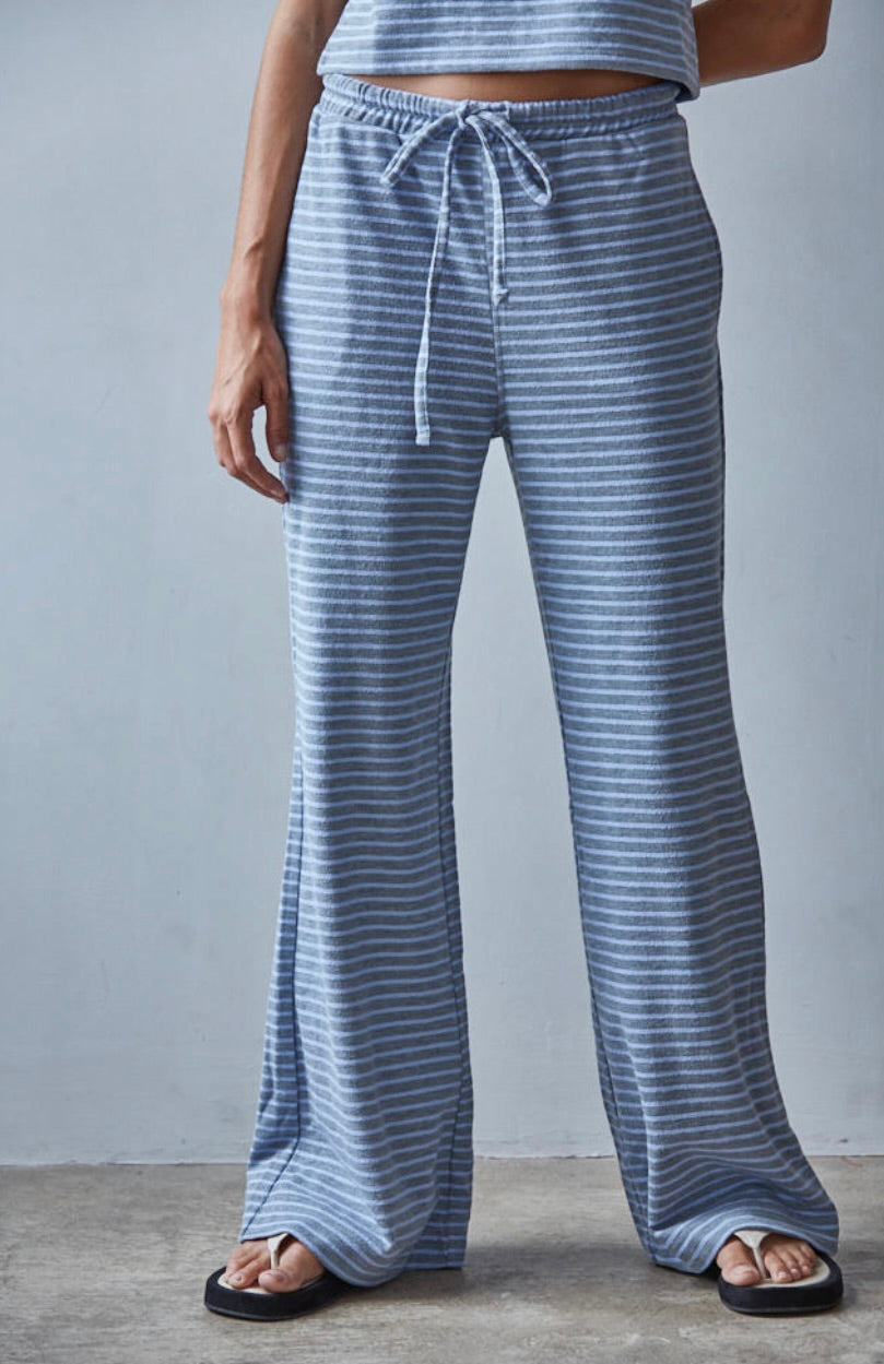 Sunday Lounge Striped Pants-Gray/Blue