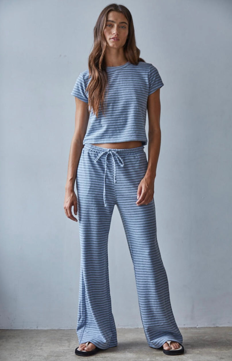 Sunday Lounge Striped Pants-Gray/Blue