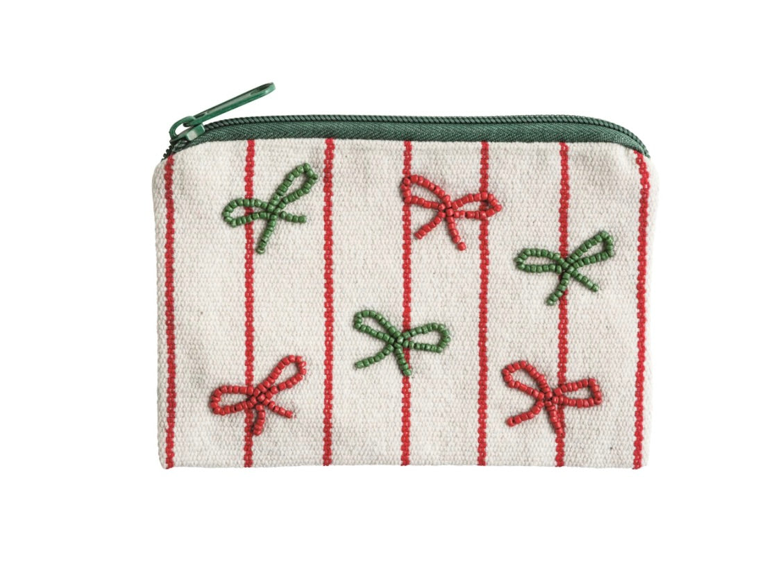 BOWS BEADED CHRISTMAS POUCH