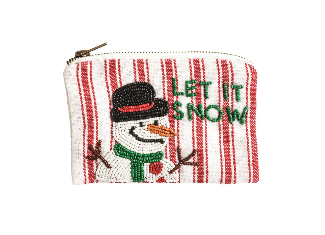 SNOWMAN BEADED CHRISTMAS POUCH