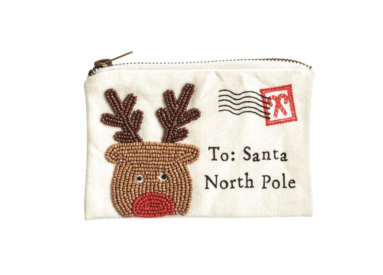 REINDEER BEADED CHRISTMAS POUCH