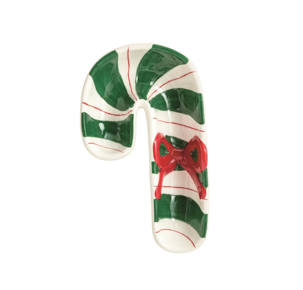 GREEN CANDY CANE TIDBIT DISH