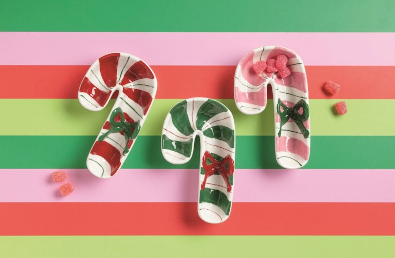 RED CANDY CANE TIDBIT DISH