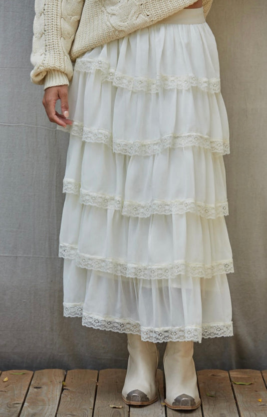 Lover Girl Tiered Skirt-Ivory