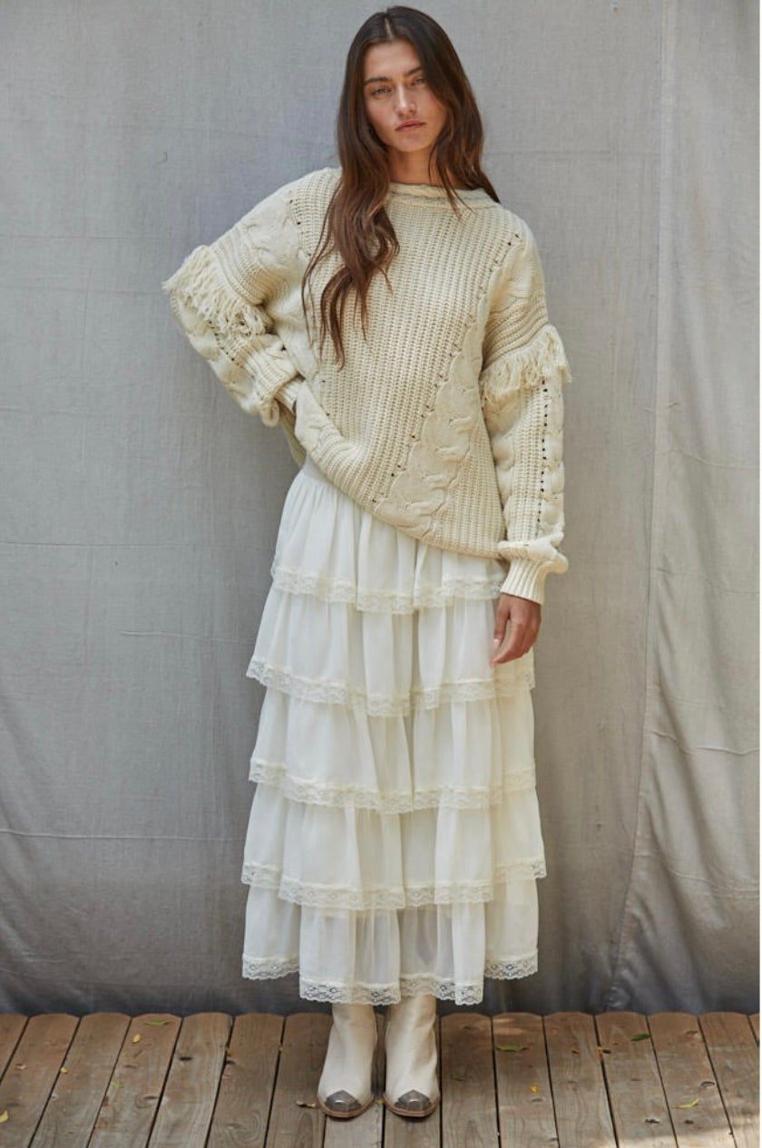 Lover Girl Tiered Skirt-Ivory