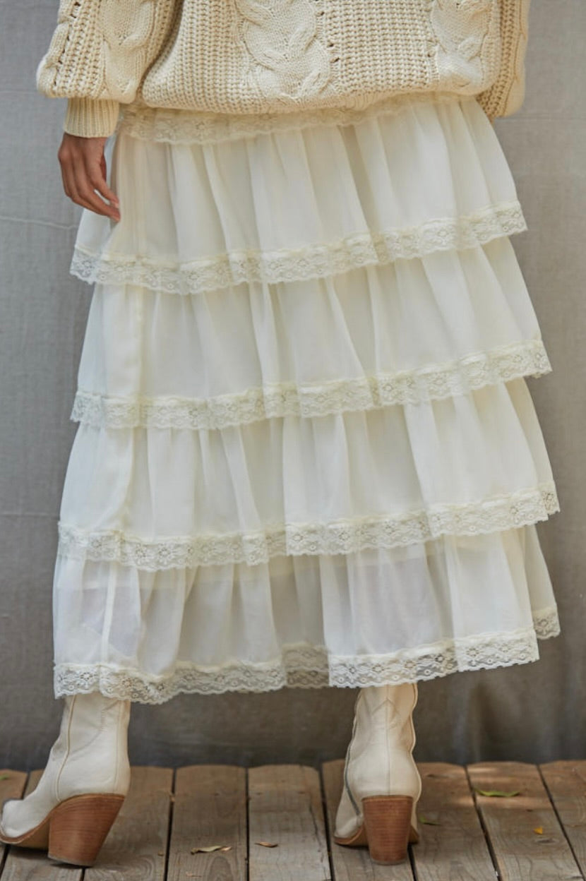 Lover Girl Tiered Skirt-Ivory