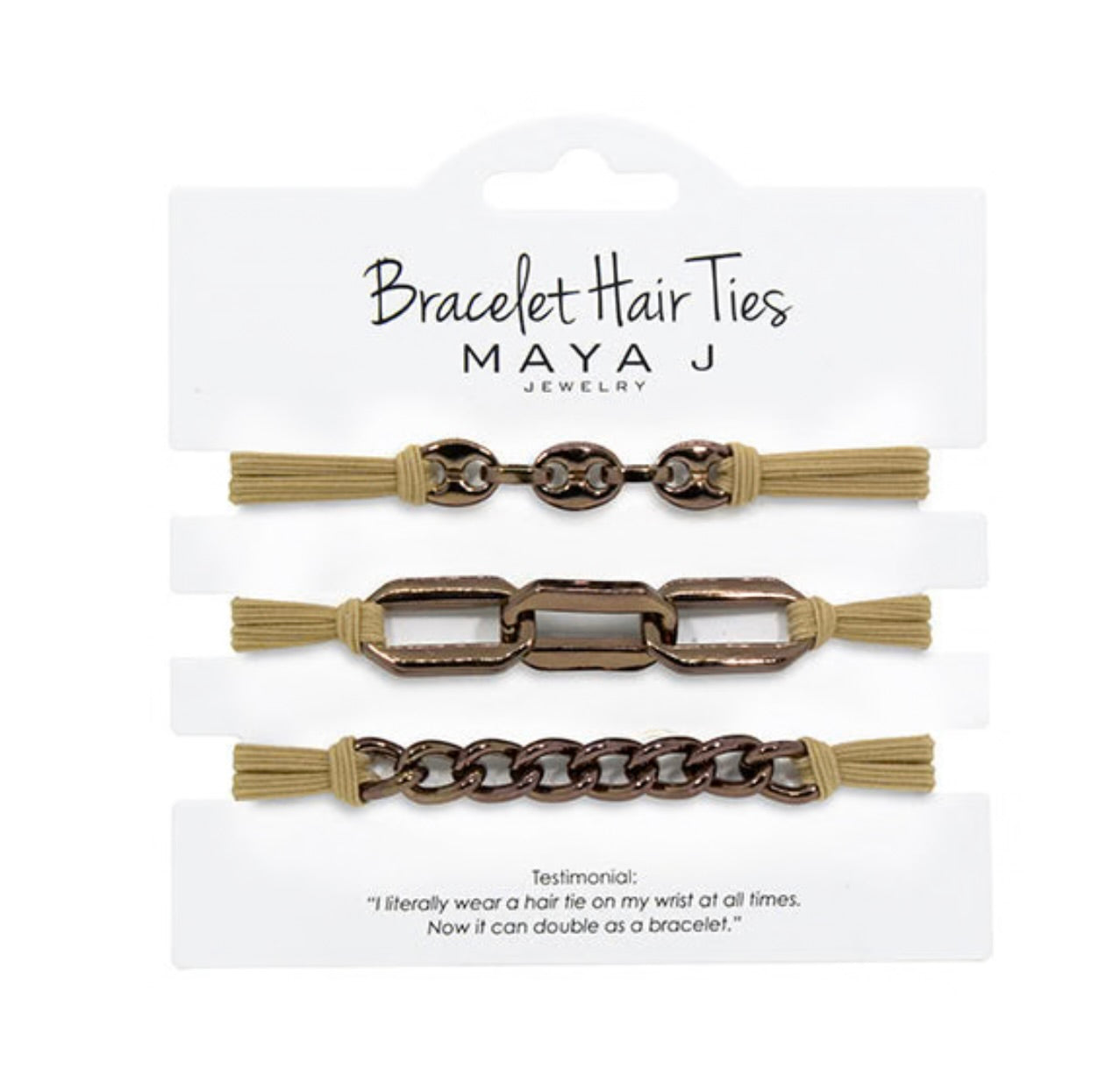 Chocolate Link Bracelet Hair Tie with Beige Elastic