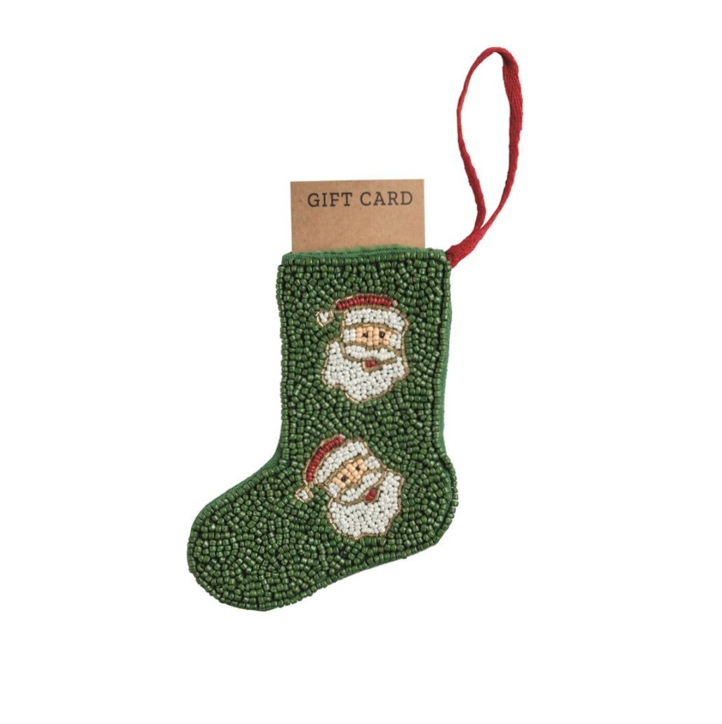 SANTA BEADED STOCKING ORNAMENT