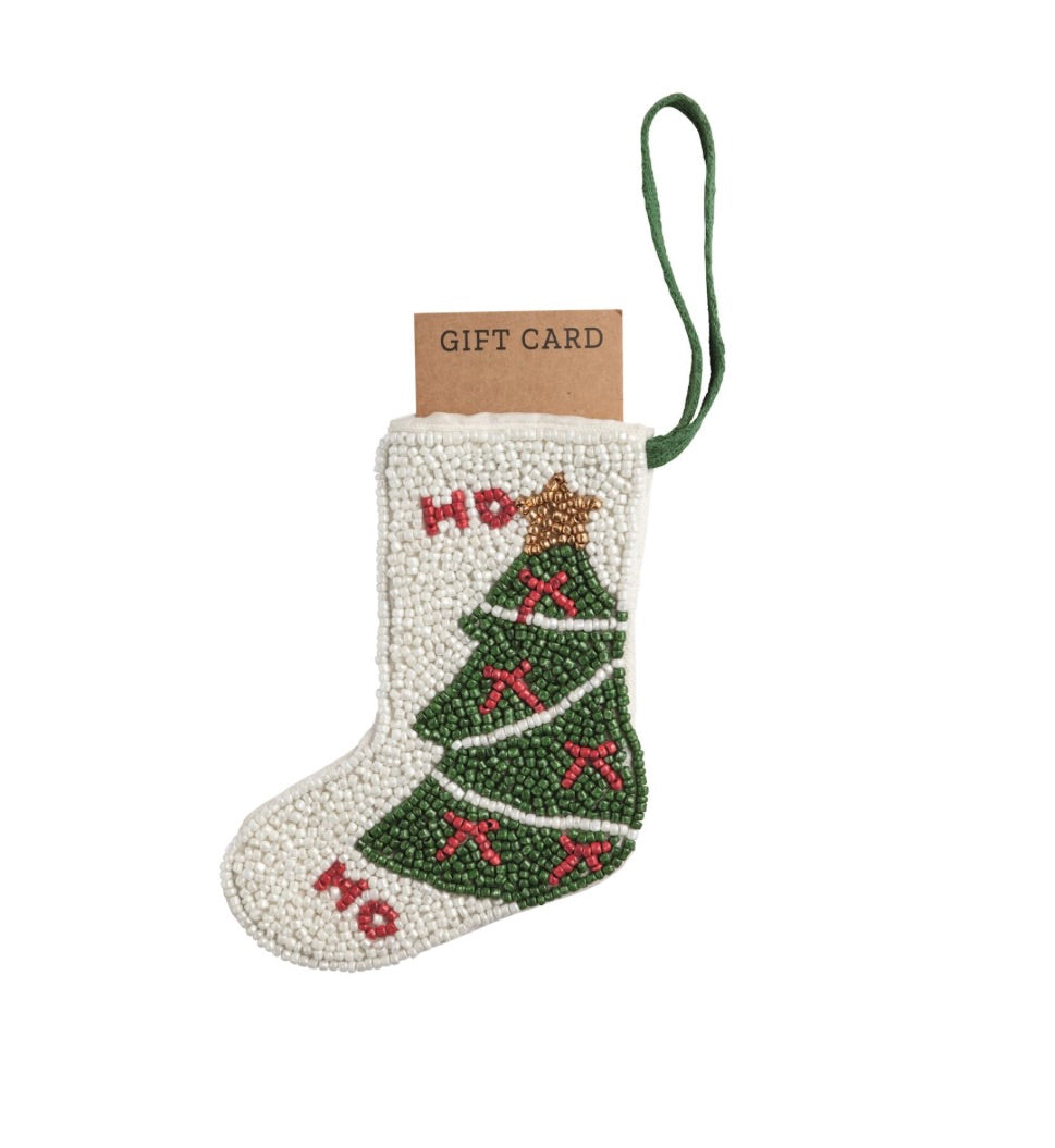 TREE BEADED STOCKING ORNAMENT