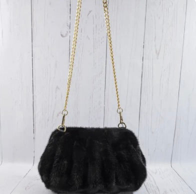 Pleated Plush Chain Strap-Black