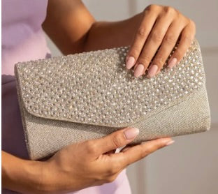 Rhinestone Flap Evening Clutch Bag-Gold