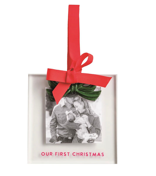Green Bow Frame Ornament-First Christmas