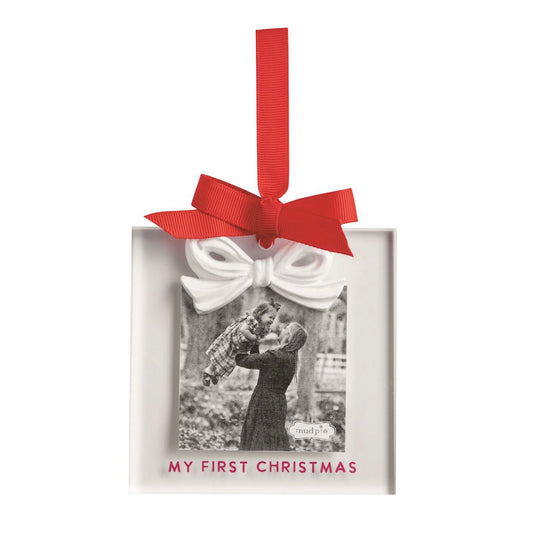 White Bow Frame Ornament-My First