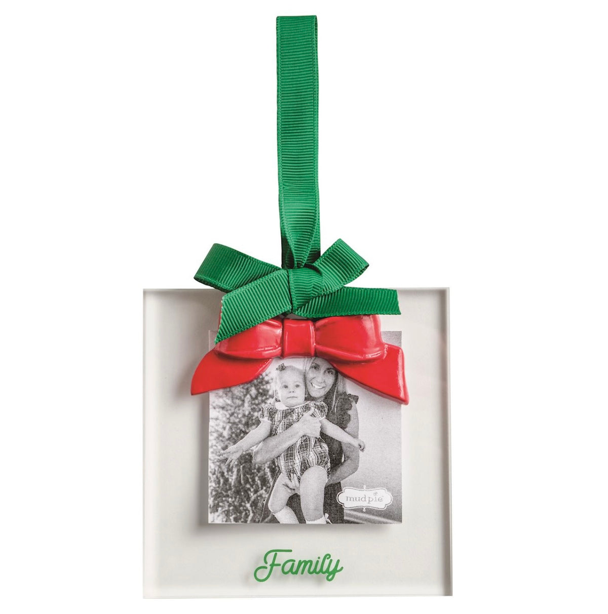 Red Bow Frame Ornament-Family