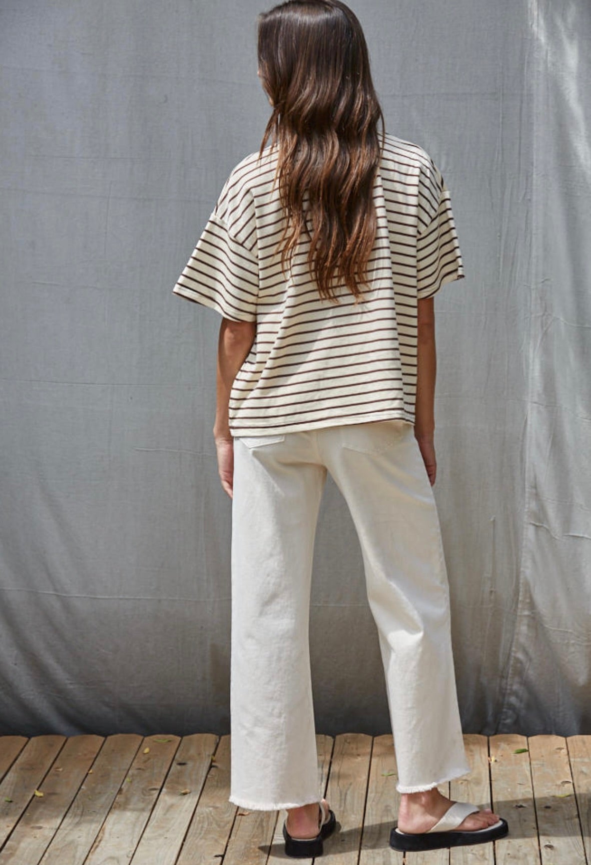 Landon Striped Tee-Cream/Chocolate