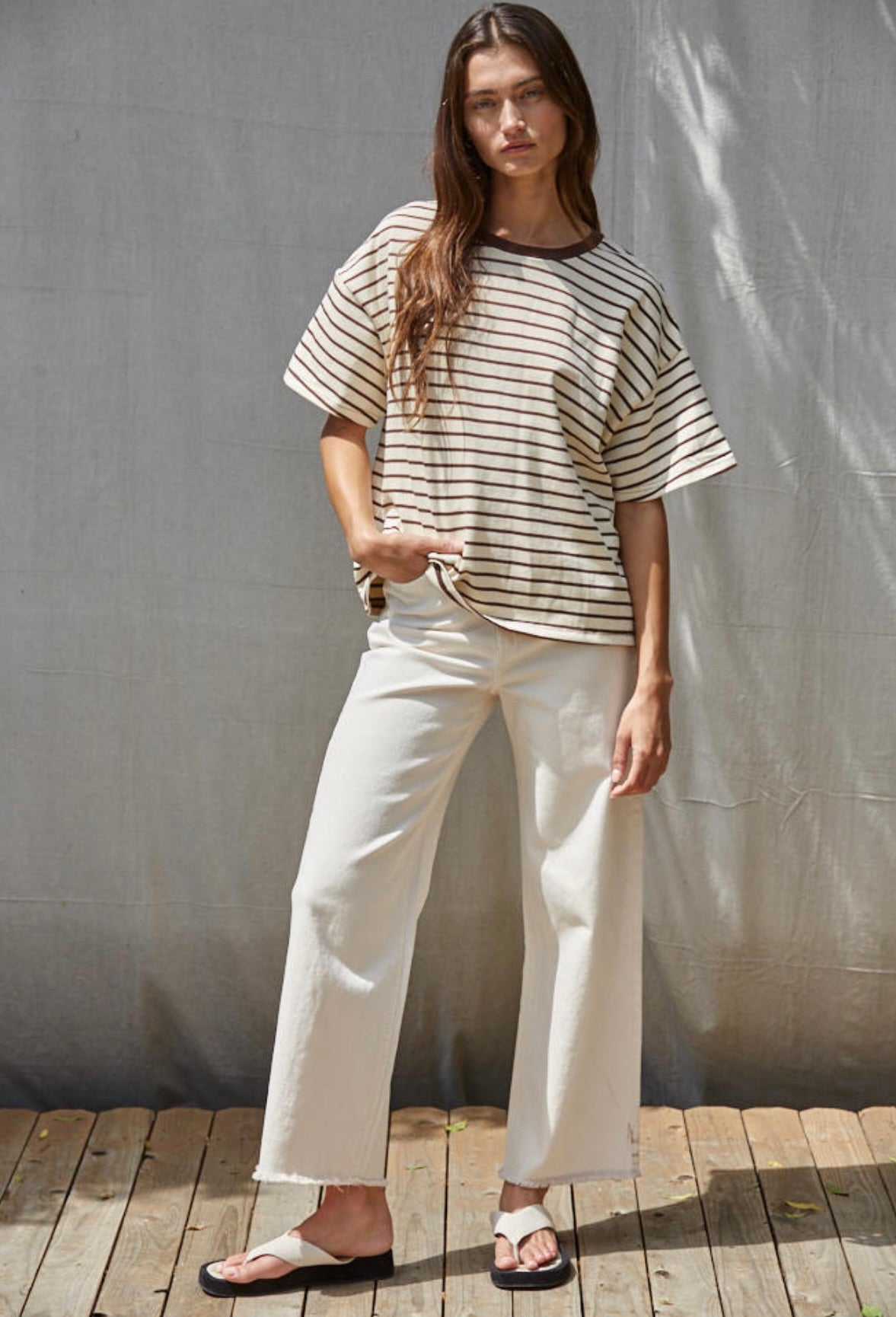 Landon Striped Tee-Cream/Chocolate