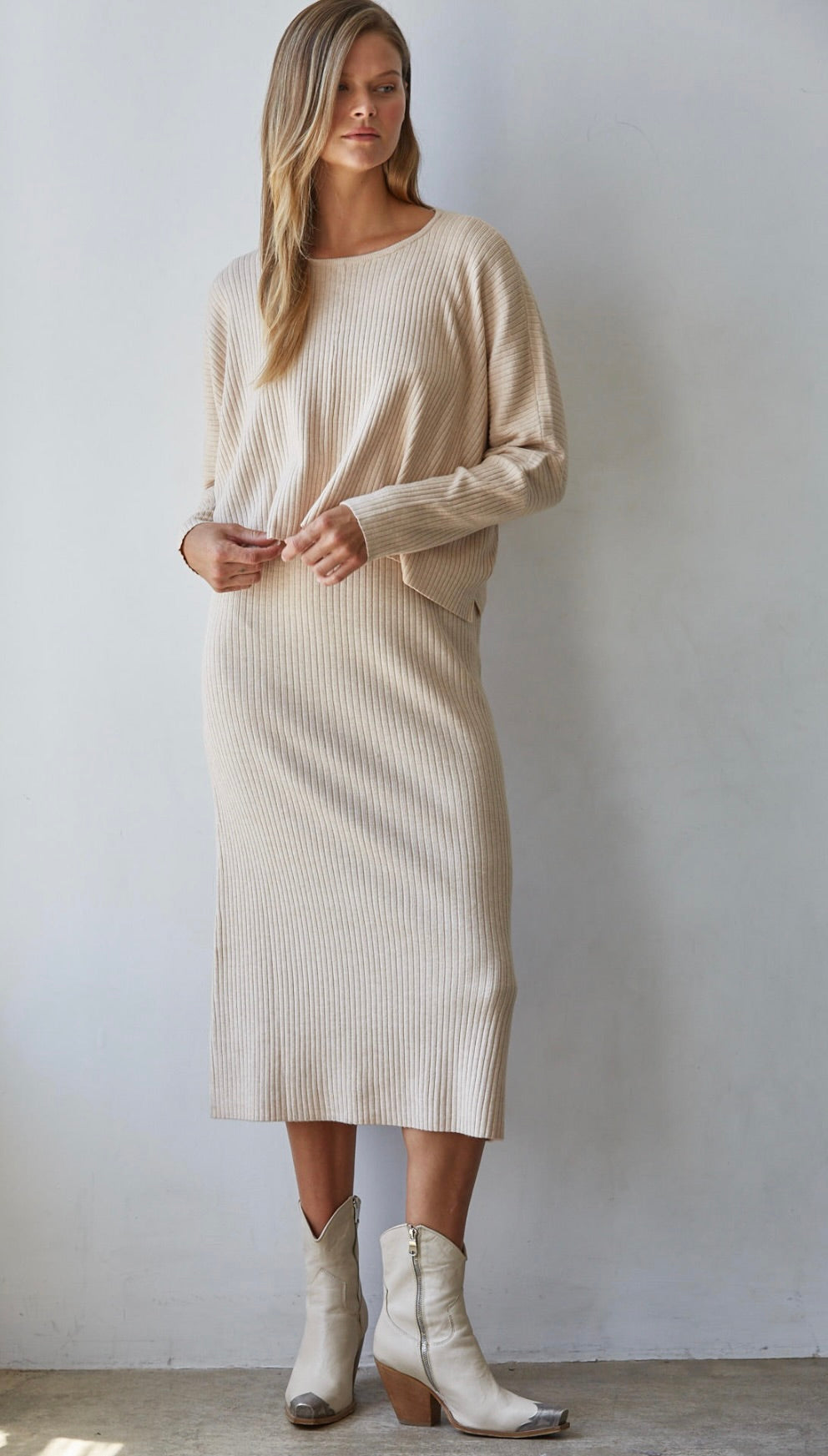 Apollo Ribbed Midi Dress-Cream