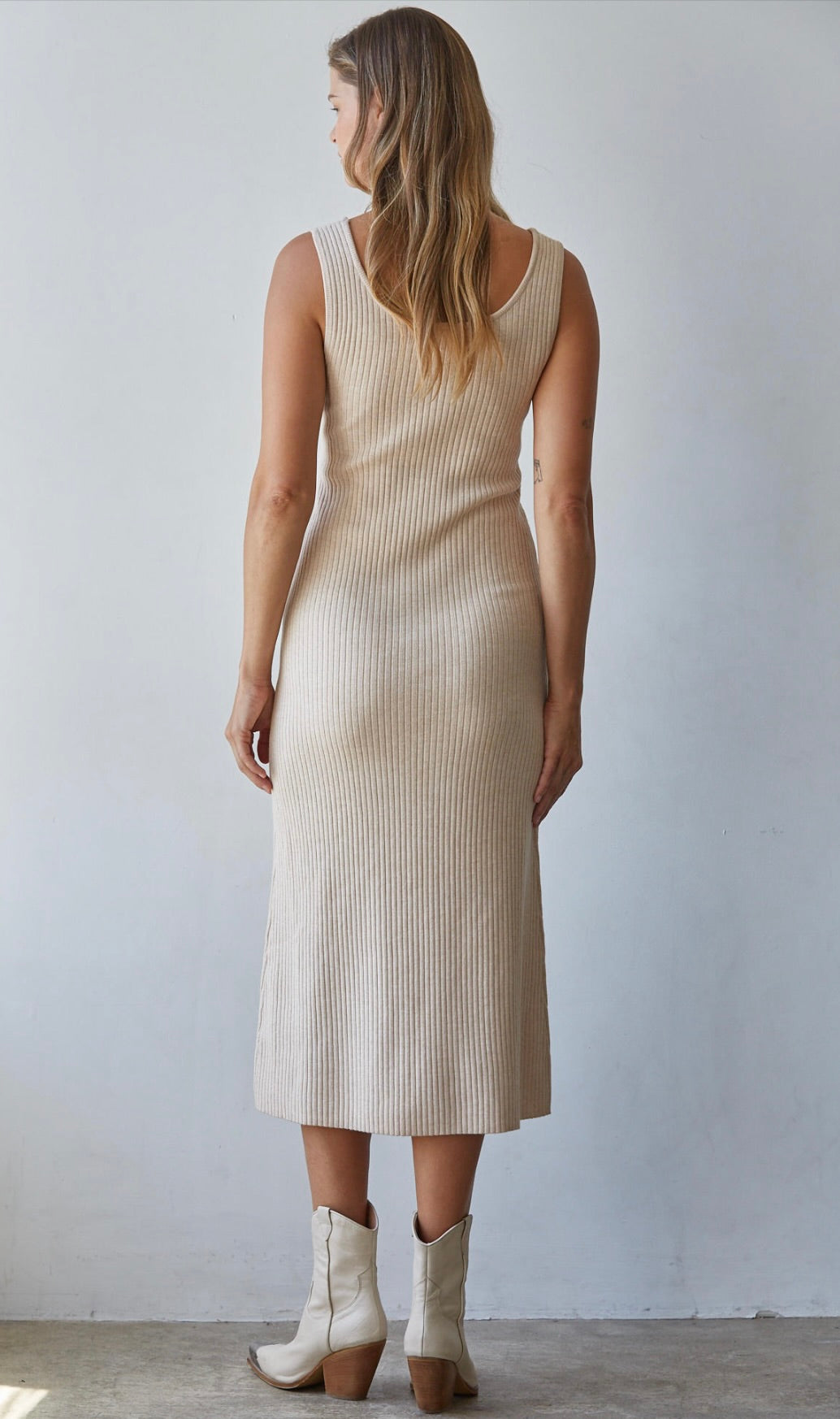 Apollo Ribbed Midi Dress-Cream