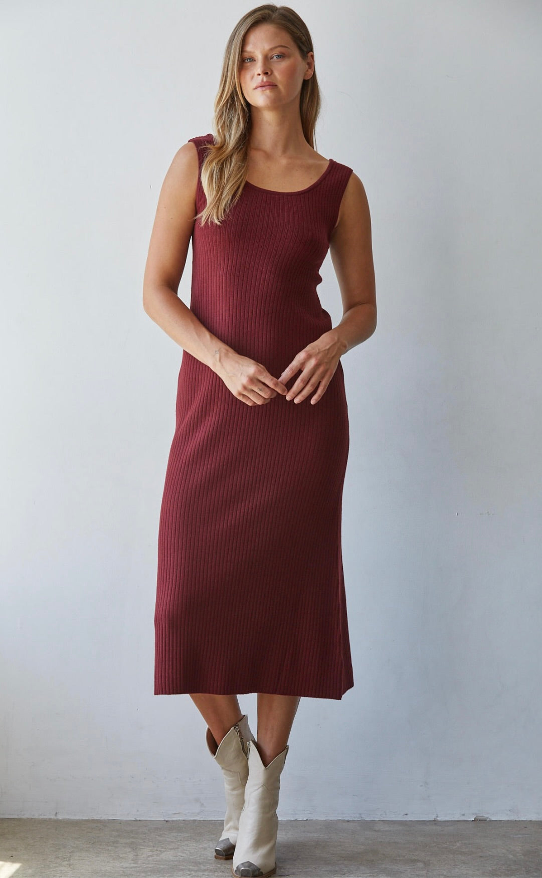 Apollo Ribbed Midi Dress-Wine