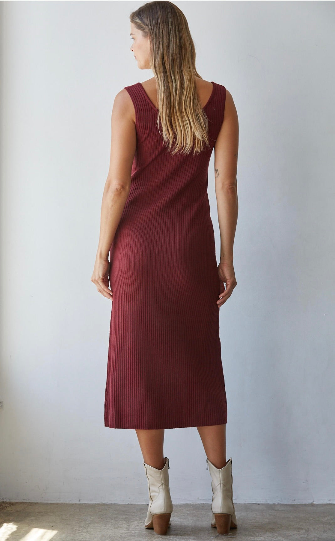Apollo Ribbed Midi Dress-Wine