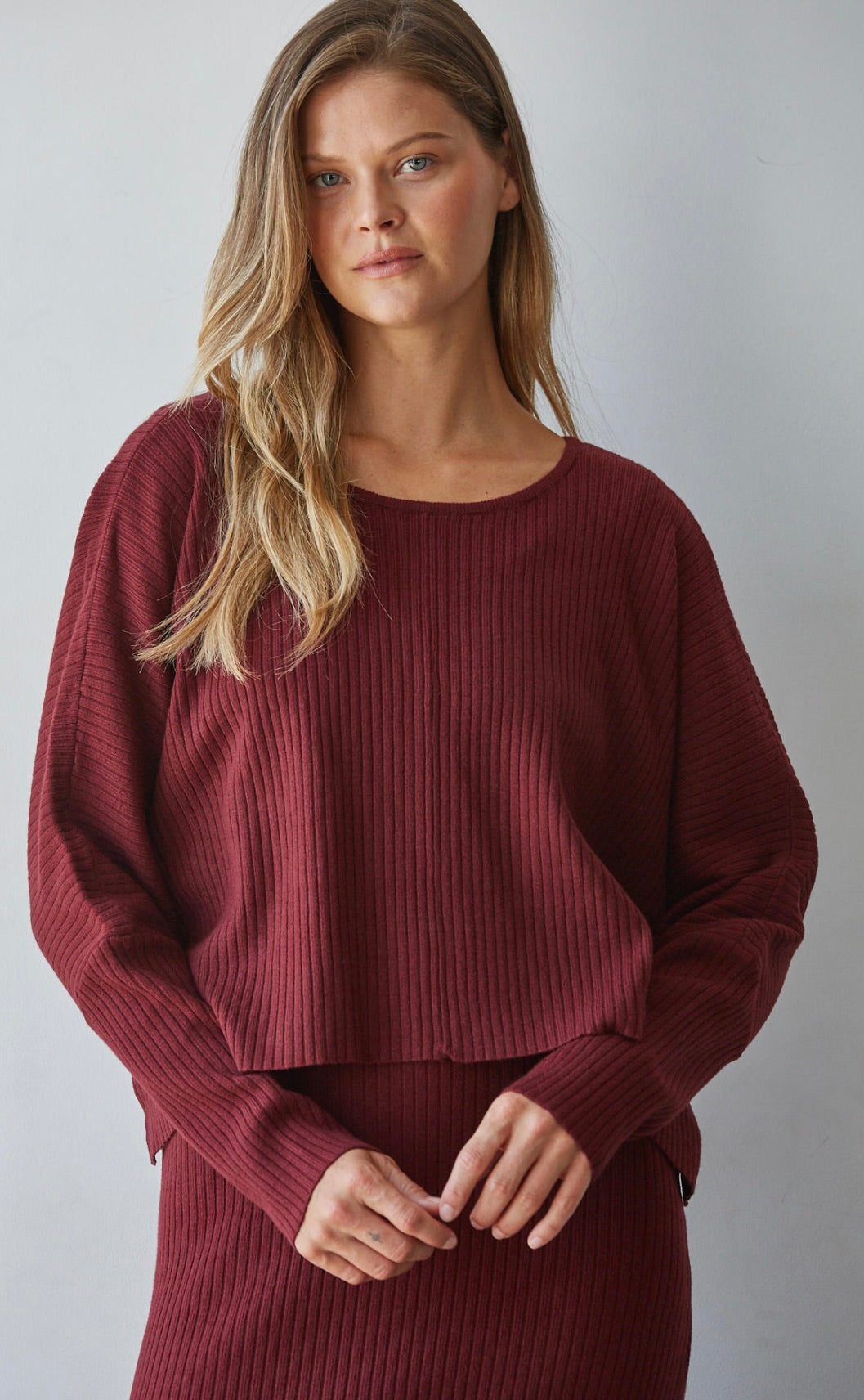 Apollo Ribbed Pullover Top-Wine