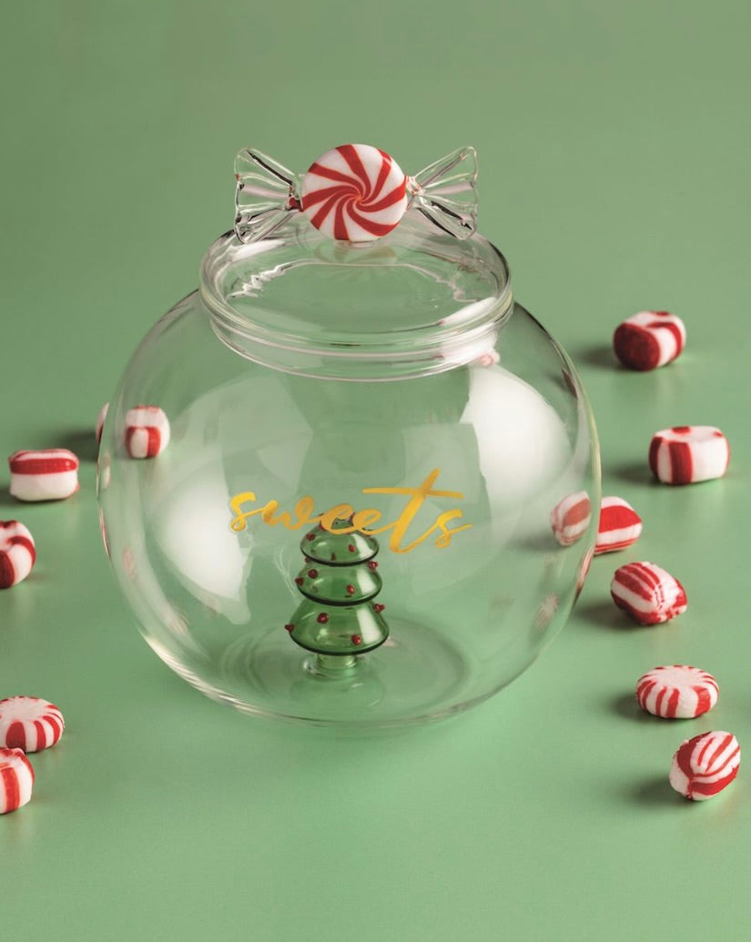 XMAS GLASS COOKIE JAR