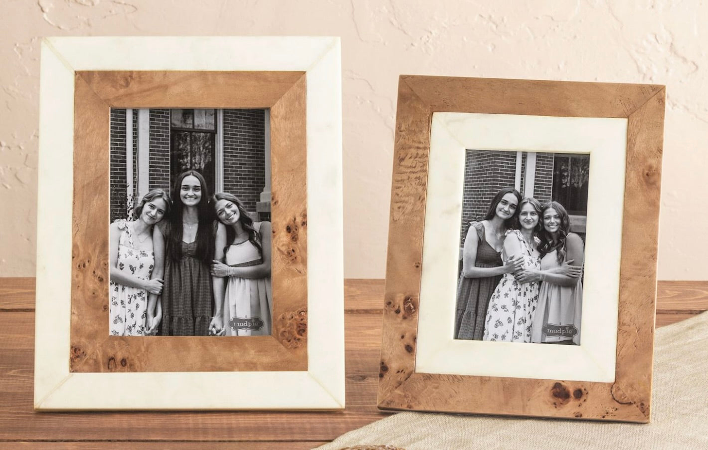 LARGE BURL AND MARBLE FRAME