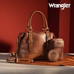 Wrangler 3Pcs Set Buckle Classic Barrel Satchel With Phone Wallet Crossbody -Brown
