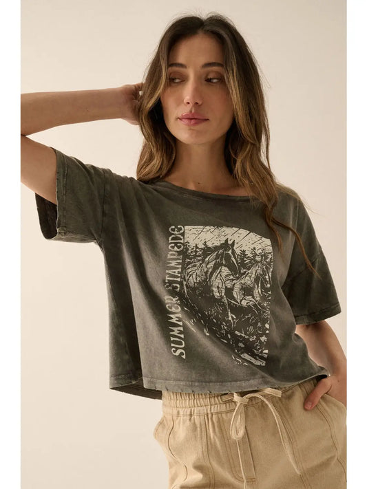 Summer Stampede Distress Cropped Graphic Tee