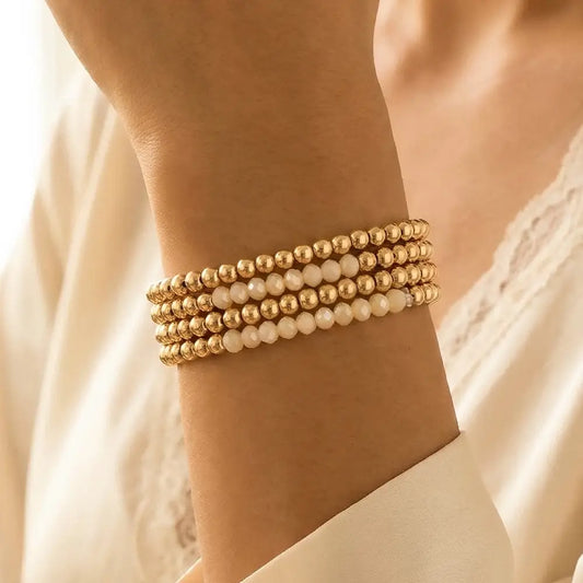 Layered Metallic Beaded Bracelet Set-WIGNAT