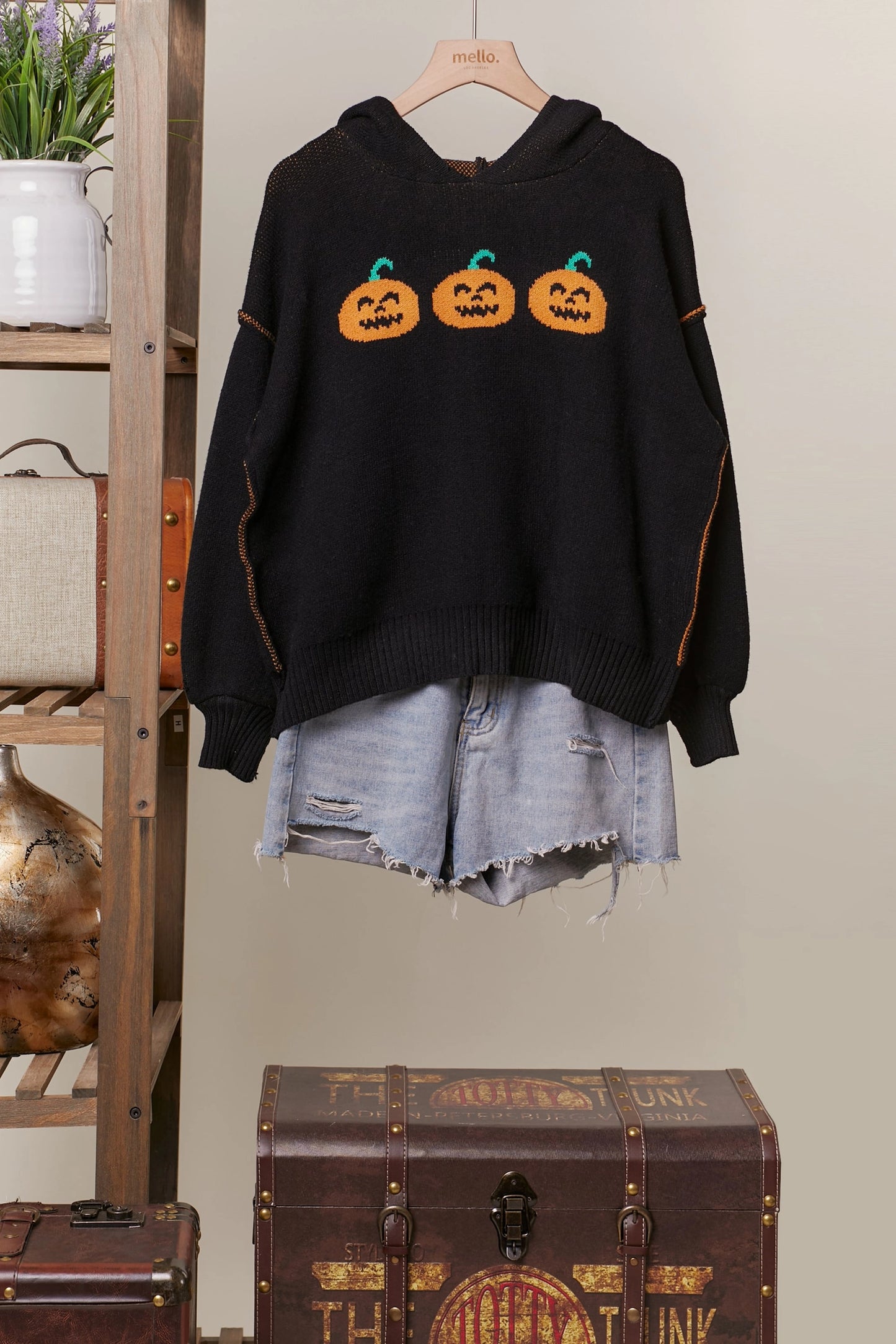 Hooded Halloween Sweater with Jaco O Embroidery