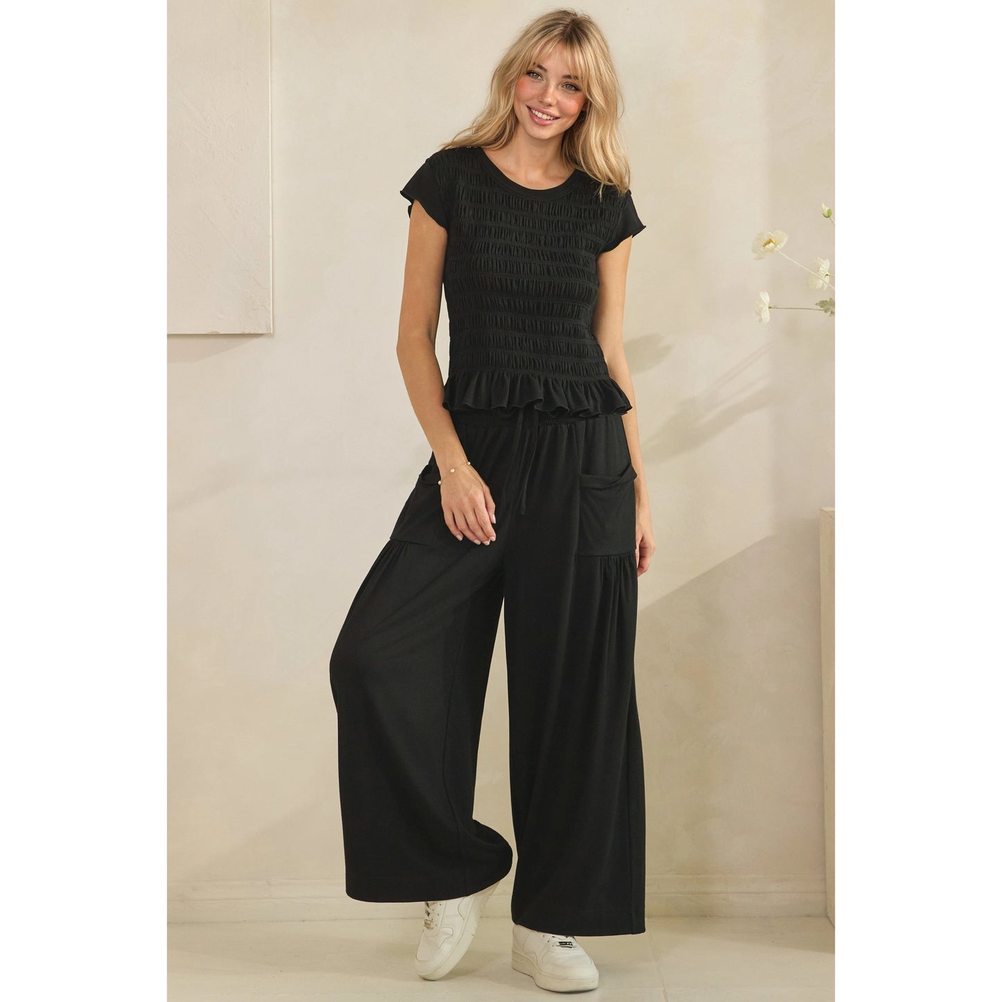 Boho Smocked Lounge Set-Black