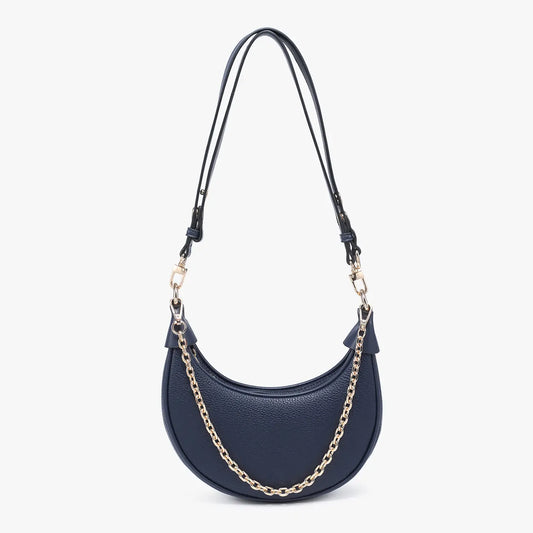 Zora Moon Shoulder Bag w/ Chain-Navy