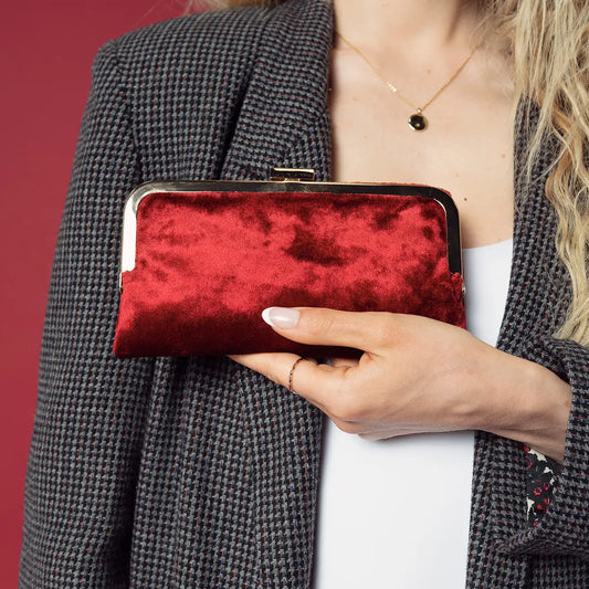 Sue Velvet Wallet Pouch Crossbody-Red