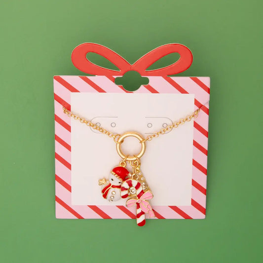 Christmas Themed Multi-Charm Necklace-Snowman/CandyCane