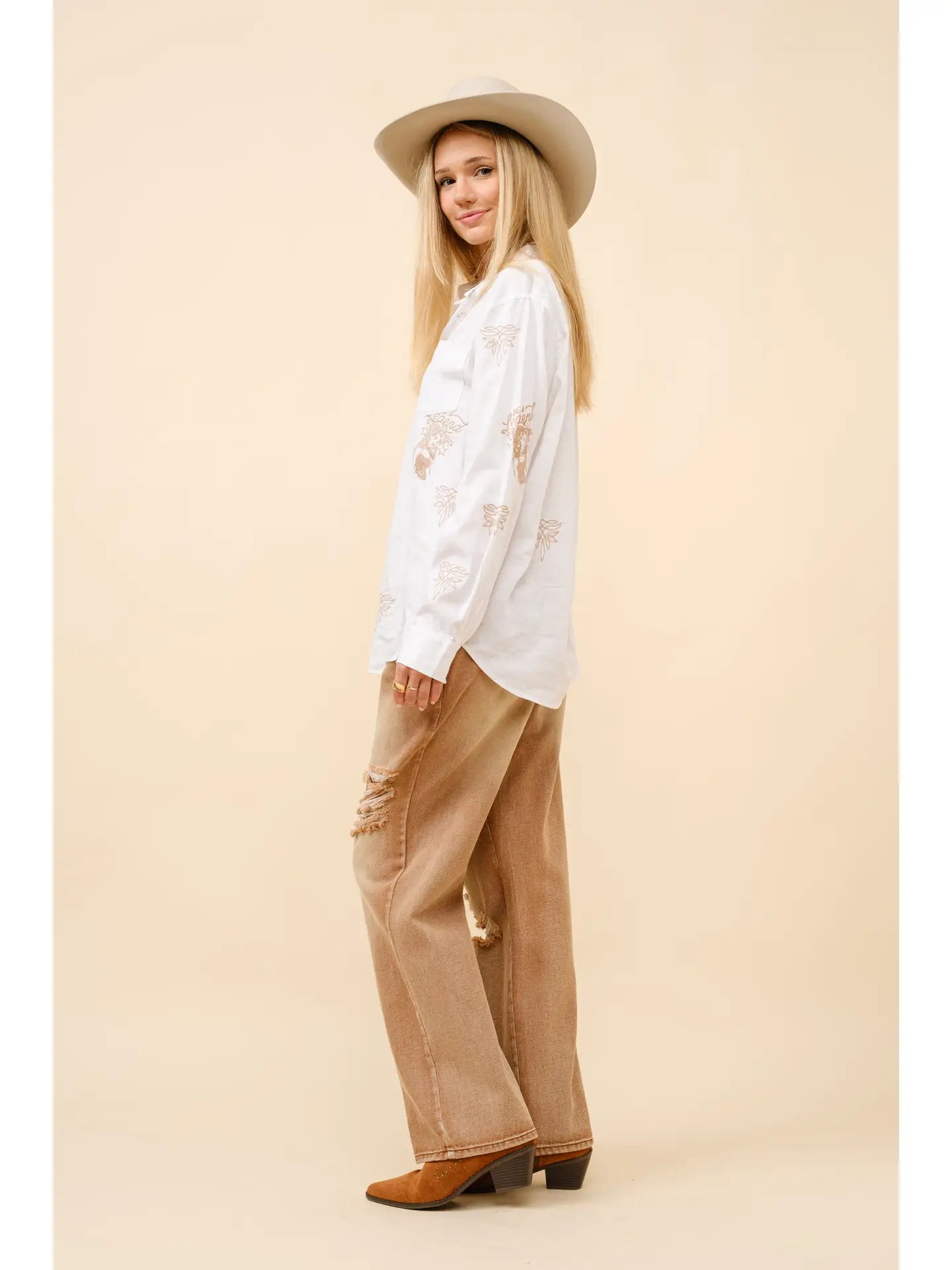 Western Embroidered Linen Blouse