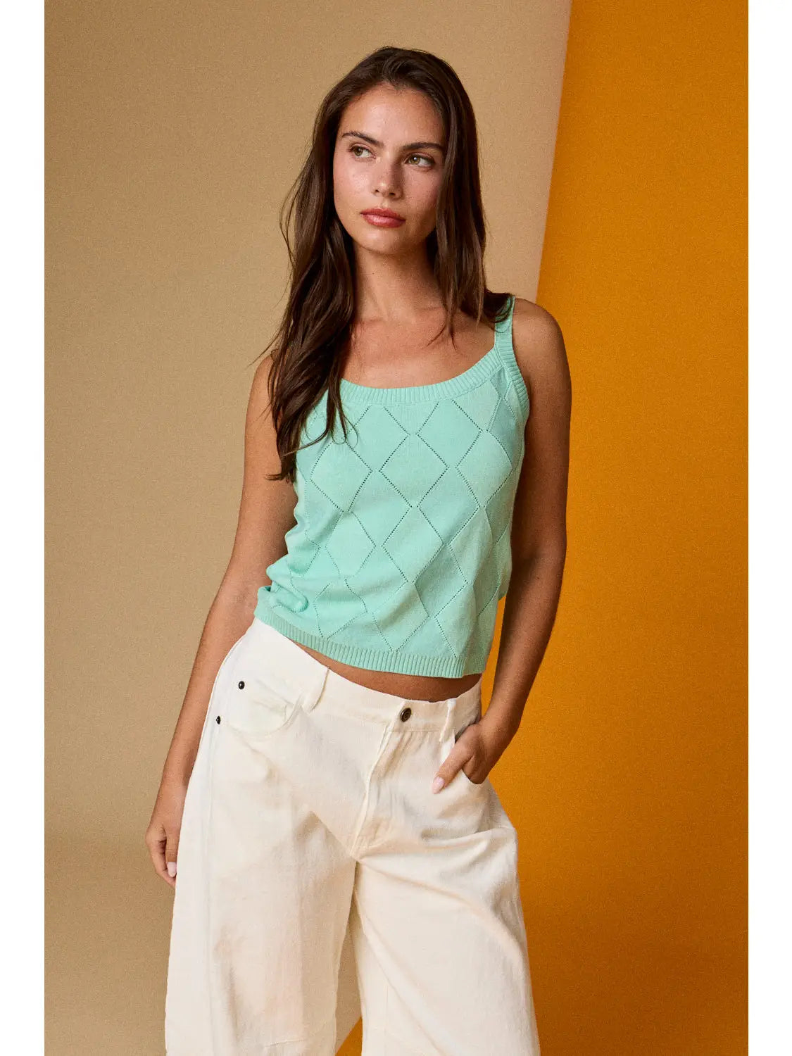 Diamond Knit Tank Top-Mint