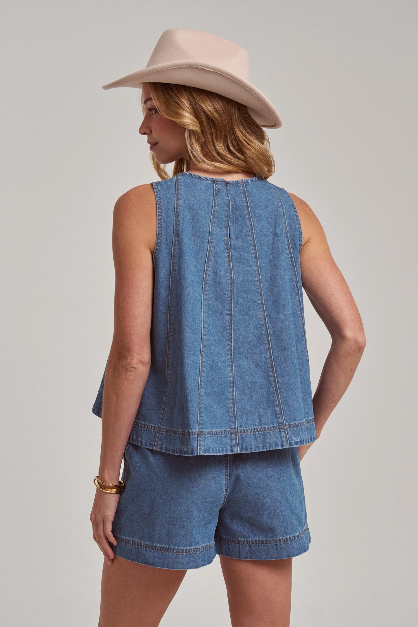 Billie Sleeveless Denim Top and Matching Shorts Set