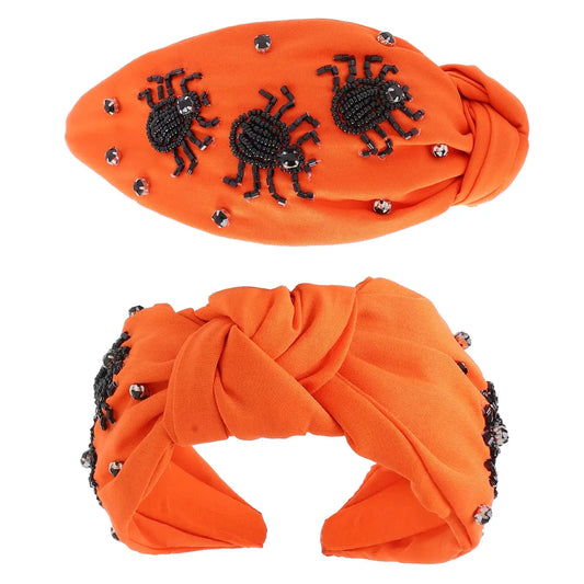Beaded Spiders Rhinestone Jeweled Knotted Headband
