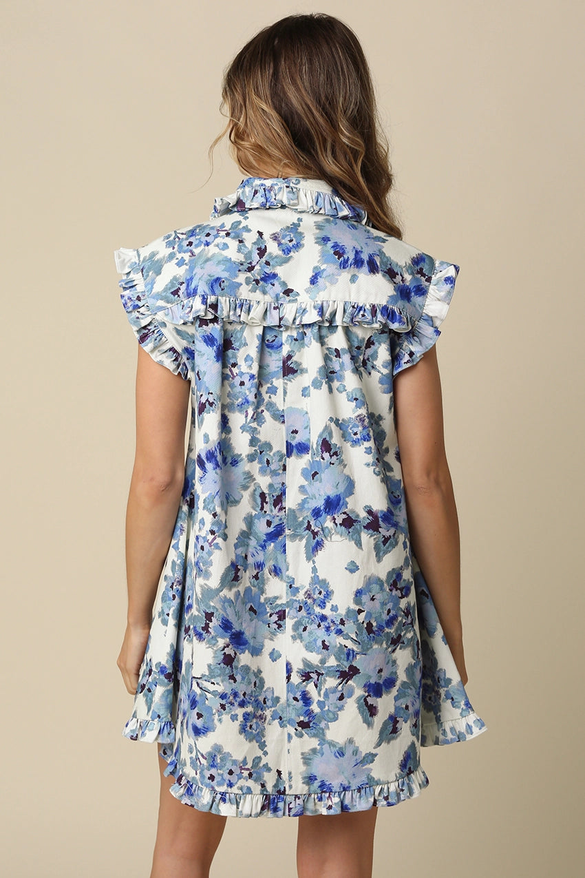 Ryann Floral Ruffle-Sleeve Mini Dress