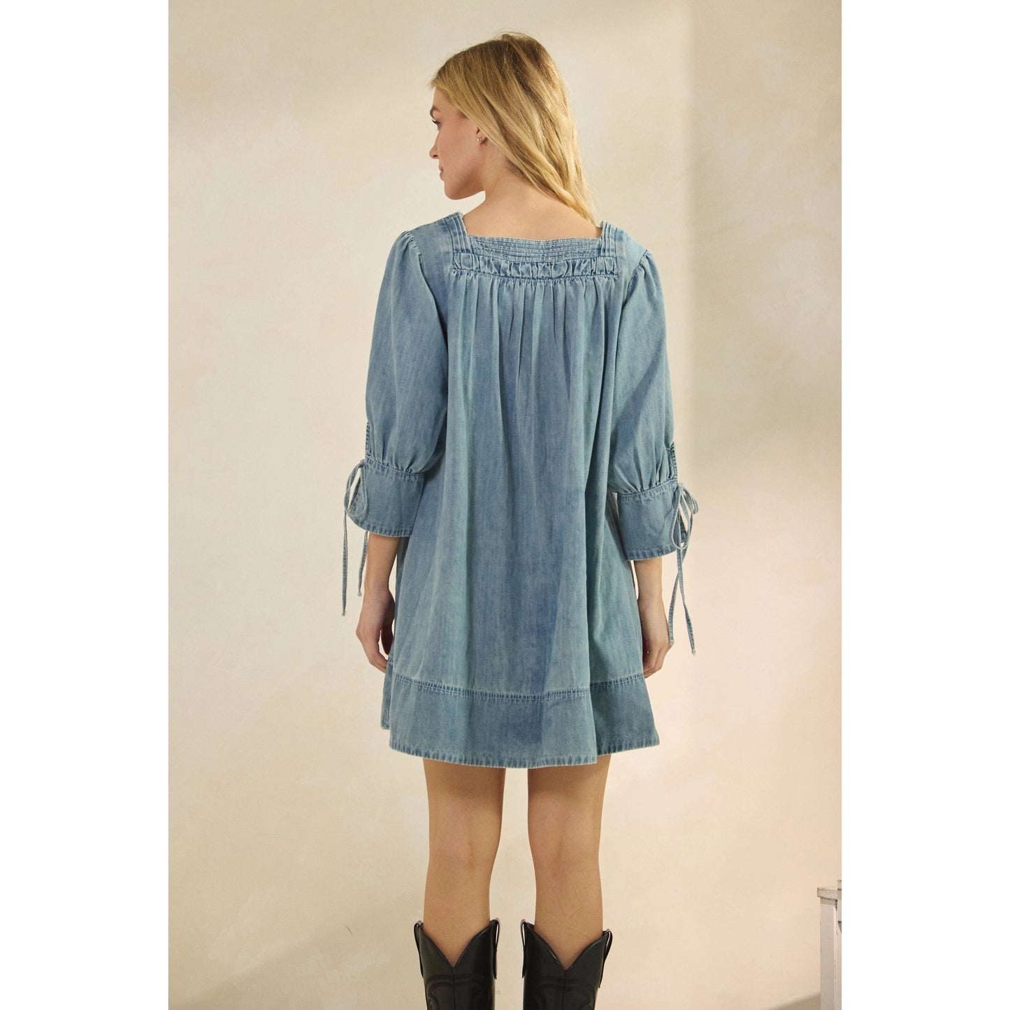 Denim Smocked Babydoll Dress