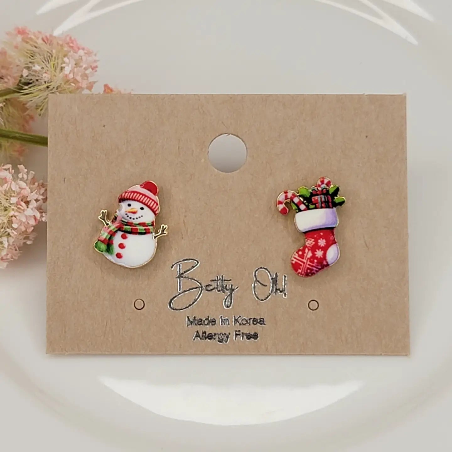 Snowman and Stocking Stud Earrings